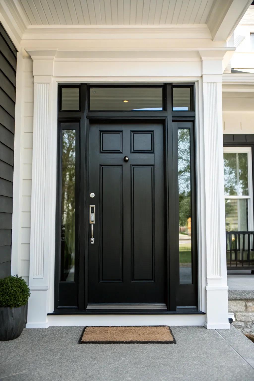A turning door design presents a sleek and seamless aesthetic to the entrance.