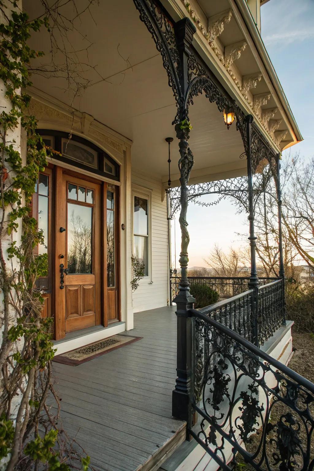 Timeless elegance with vintage metalwork railings.