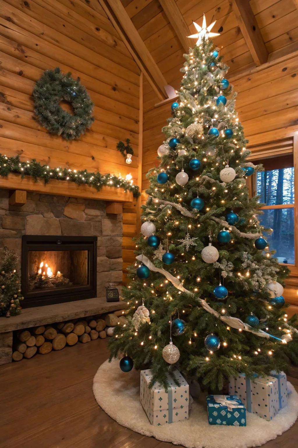 A rustic allure featuring azure and white decorations.