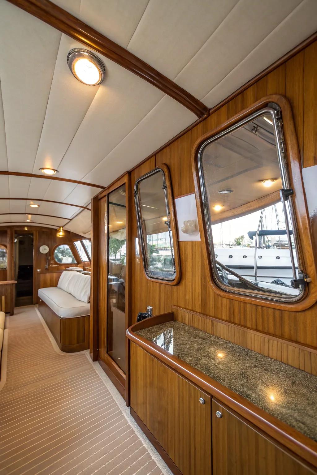 Mirrors that reflect radiance and augment the perception of area.