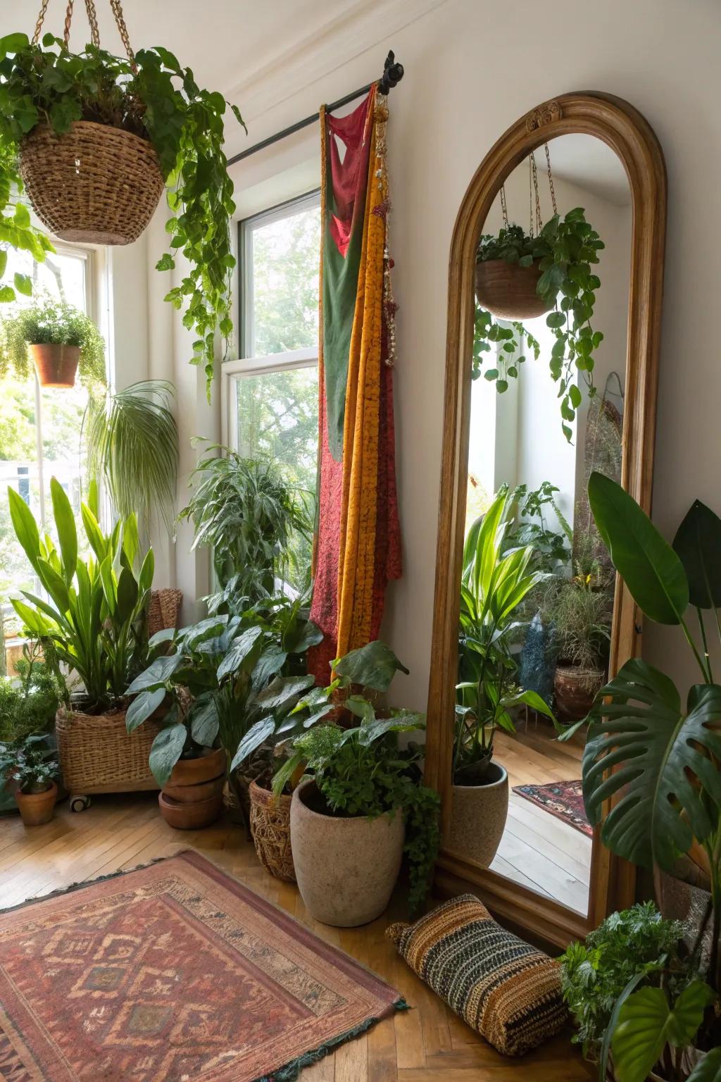 Reflective surfaces expand the space and enhance the opulent ambiance.