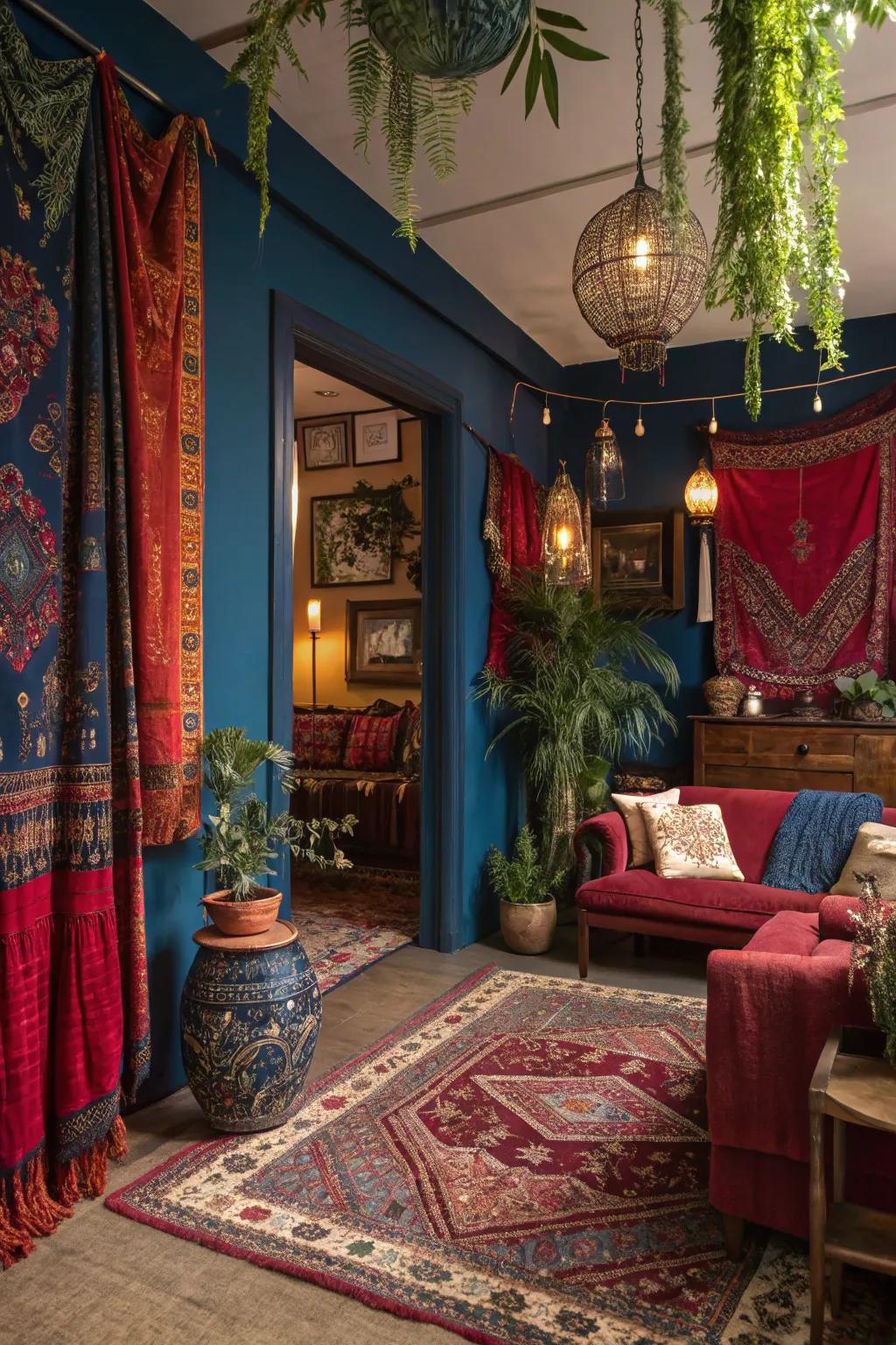 Saturated colors elevate the bohemian aesthetic with depth.