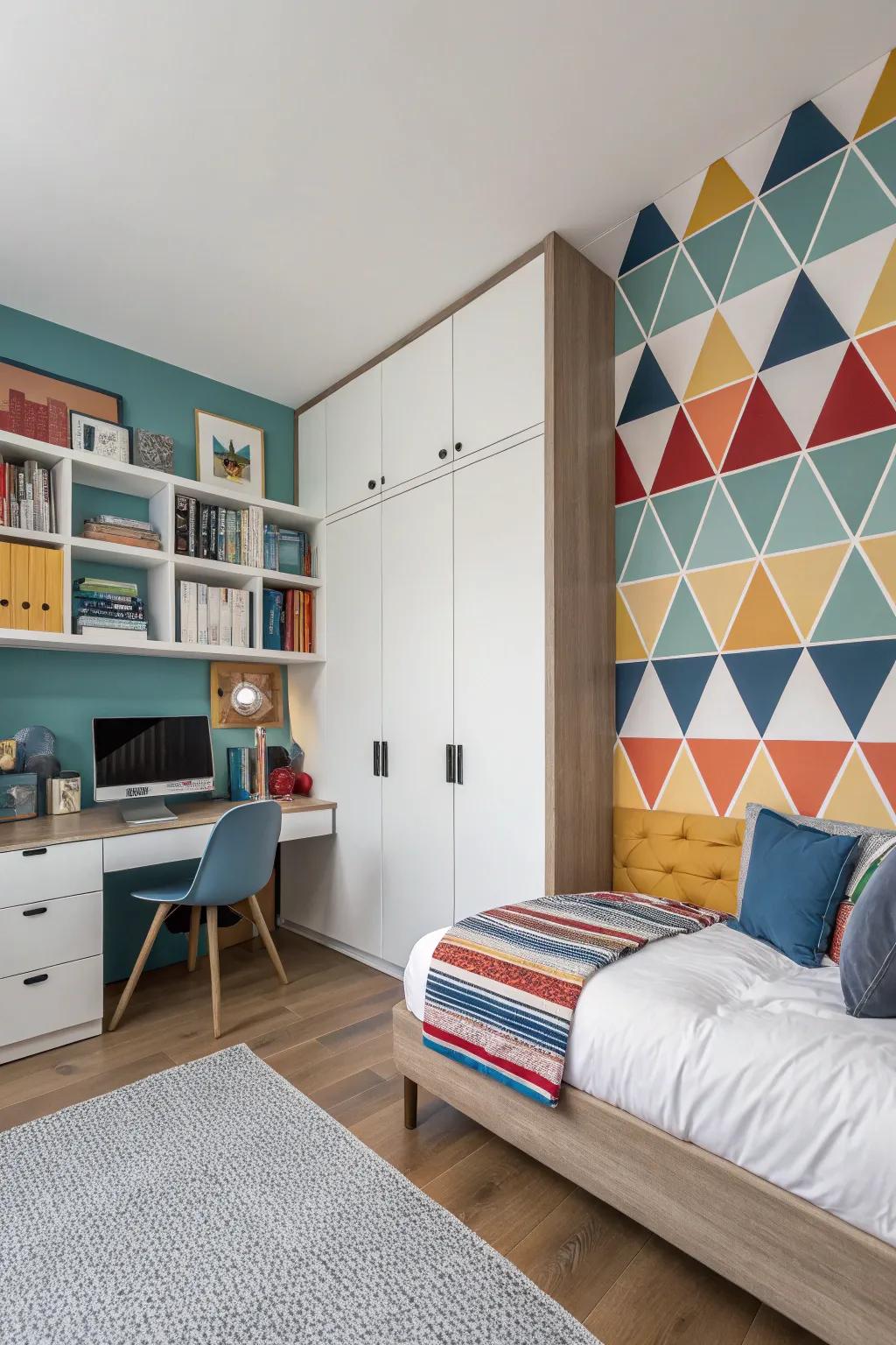 Geometric patterns add structure and interest.