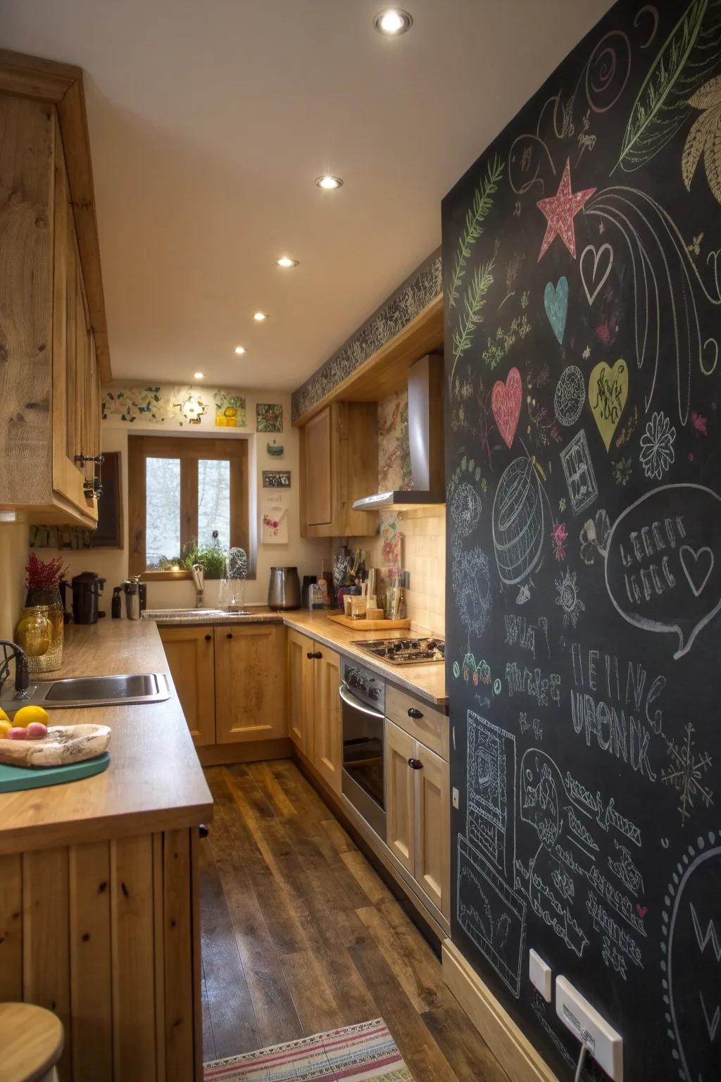A chalkboard wall adds personality and practicality.