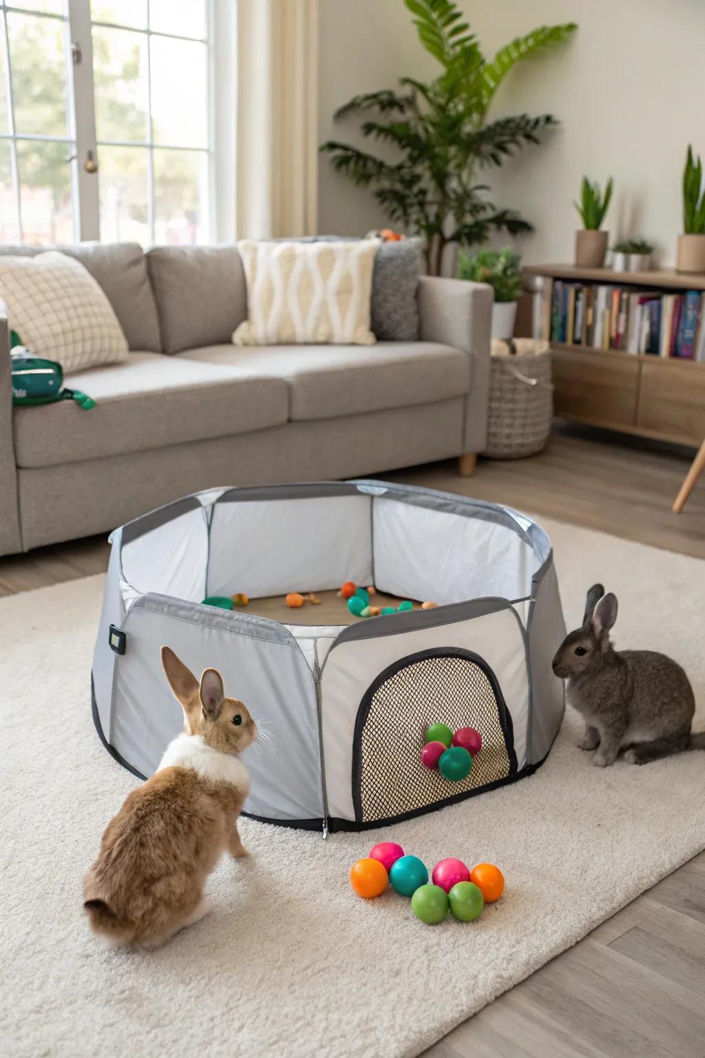 A movable play zone for a vibrant and engaging bunny encounter.