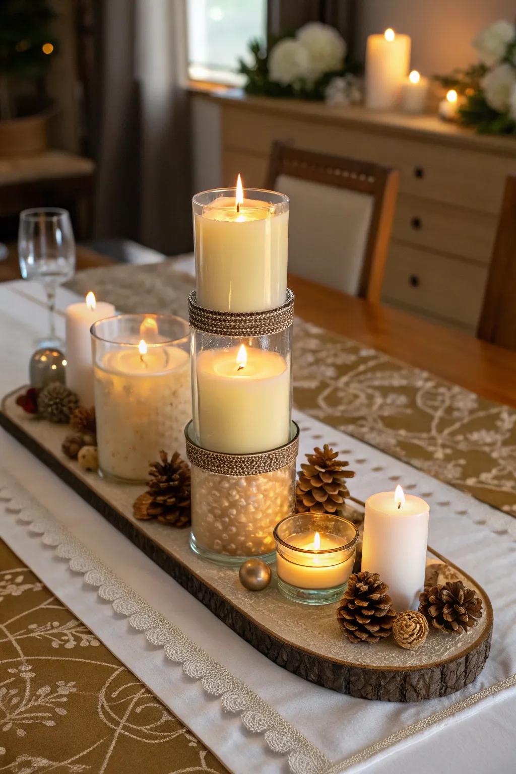 A table arrangement ties your candle display together.