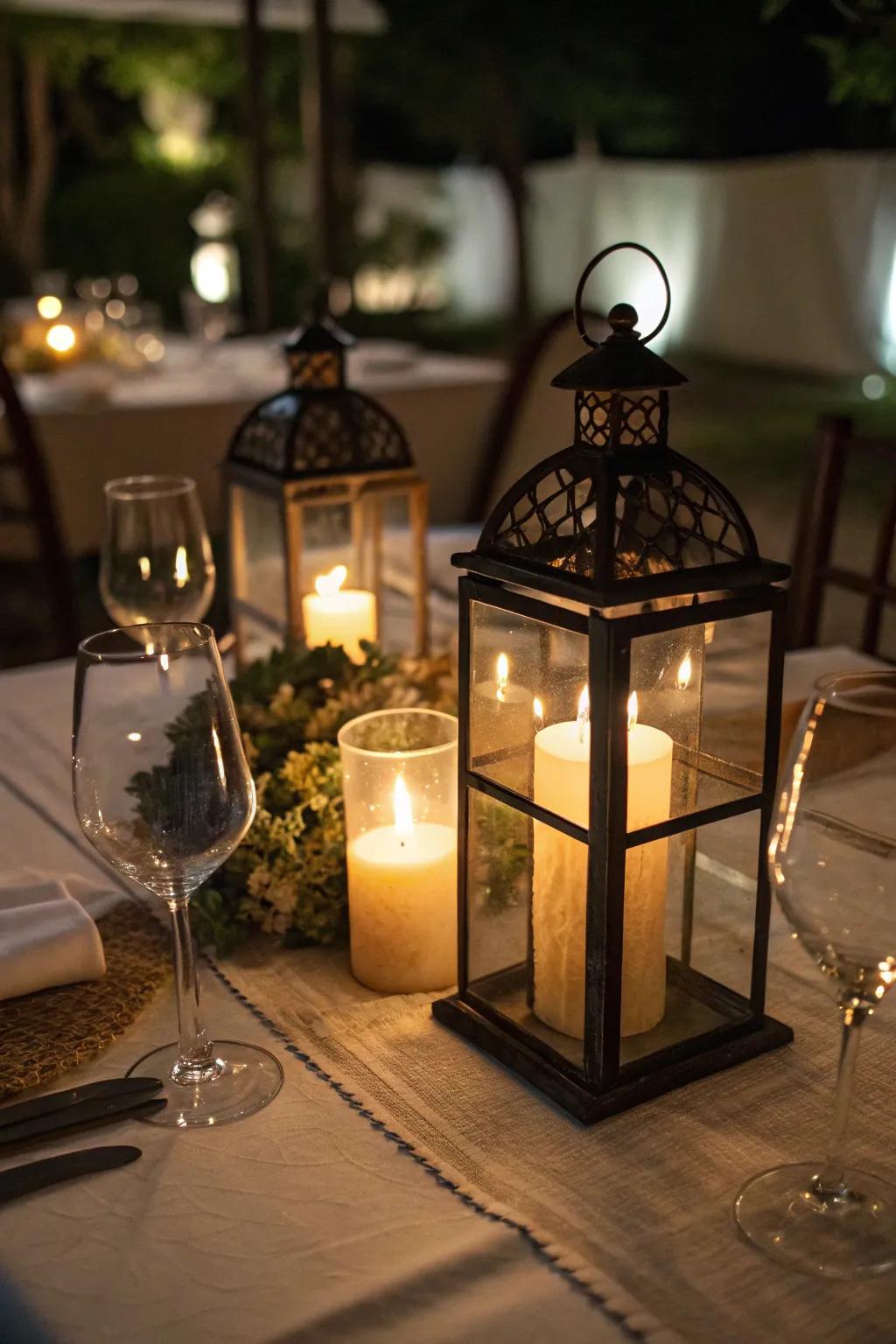 Lanterns encompassing lights, birthing a comfortable ambiance.