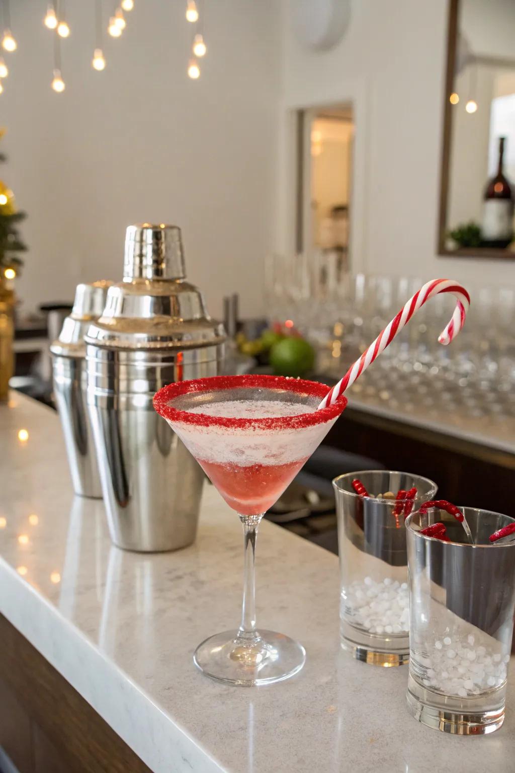Cheers to the holidays with a peppermint stick cocktail.