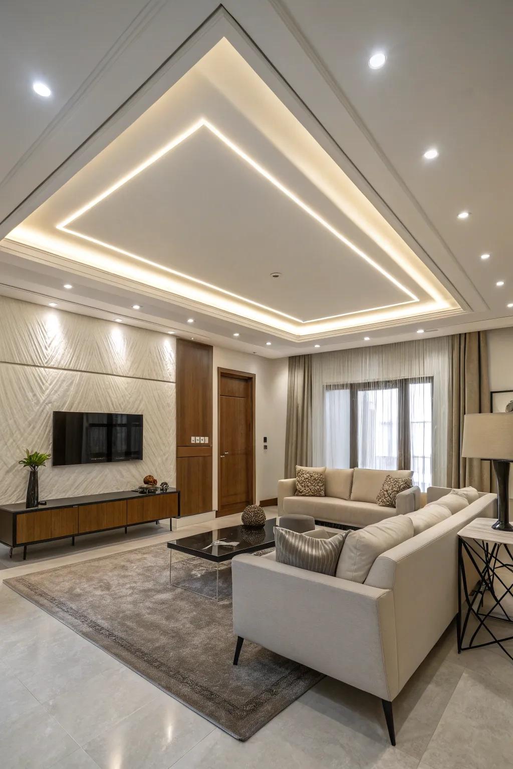 A locale exhibiting concealed illumination that enhances the ceiling design.