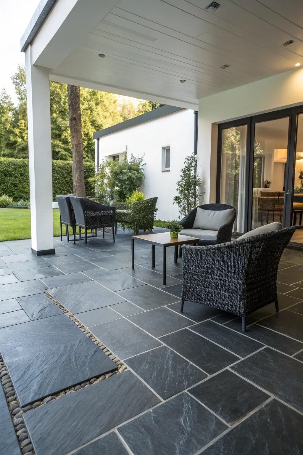 A streamlined, modern patio look with slate tiles.