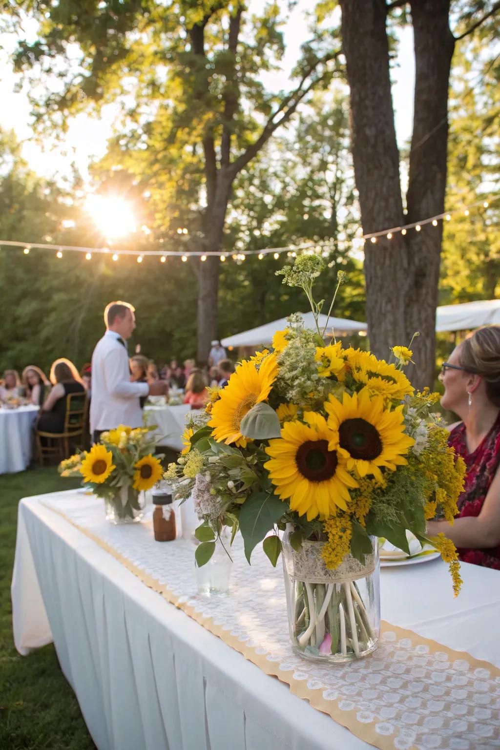 Summer weddings with golden sunflowers.