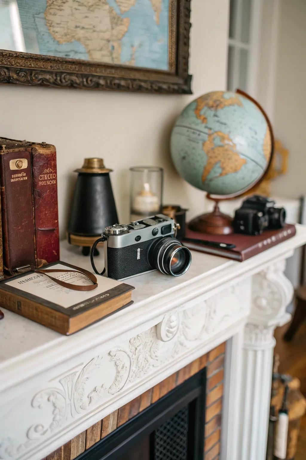 An eclectic assemblage upon the mantelpiece mirrors individual stylistic preferences and fervent passions.