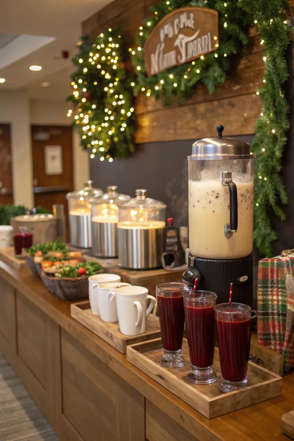 A themed drink station is certain to be a hit featuring festive beverages.