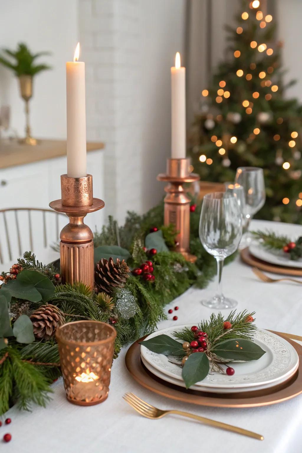Bronze components contribute a warm metallic radiance to the setting.