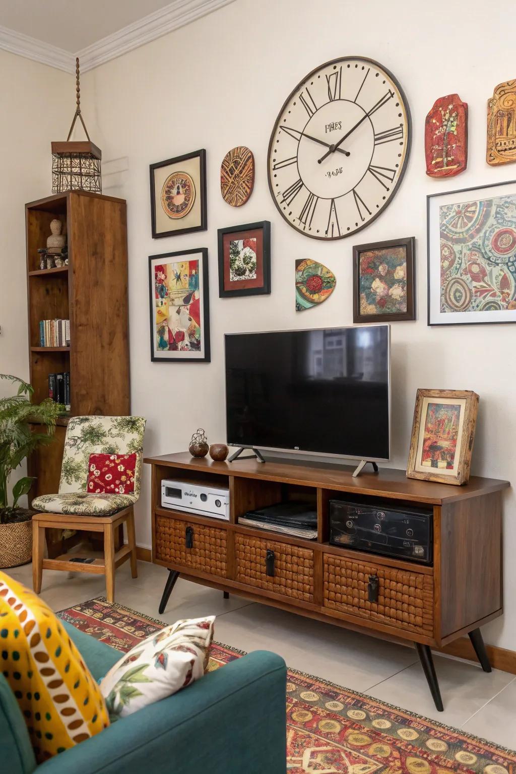 An eclectic amalgamation of voguishness supplements a distinctive elegance to the parlor.