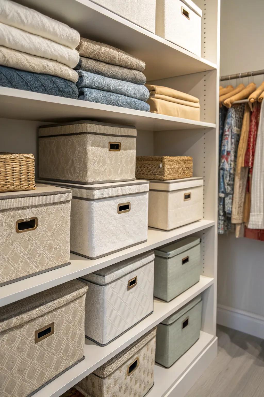 Incorporate softness and refinement through fabric-covered boxes.