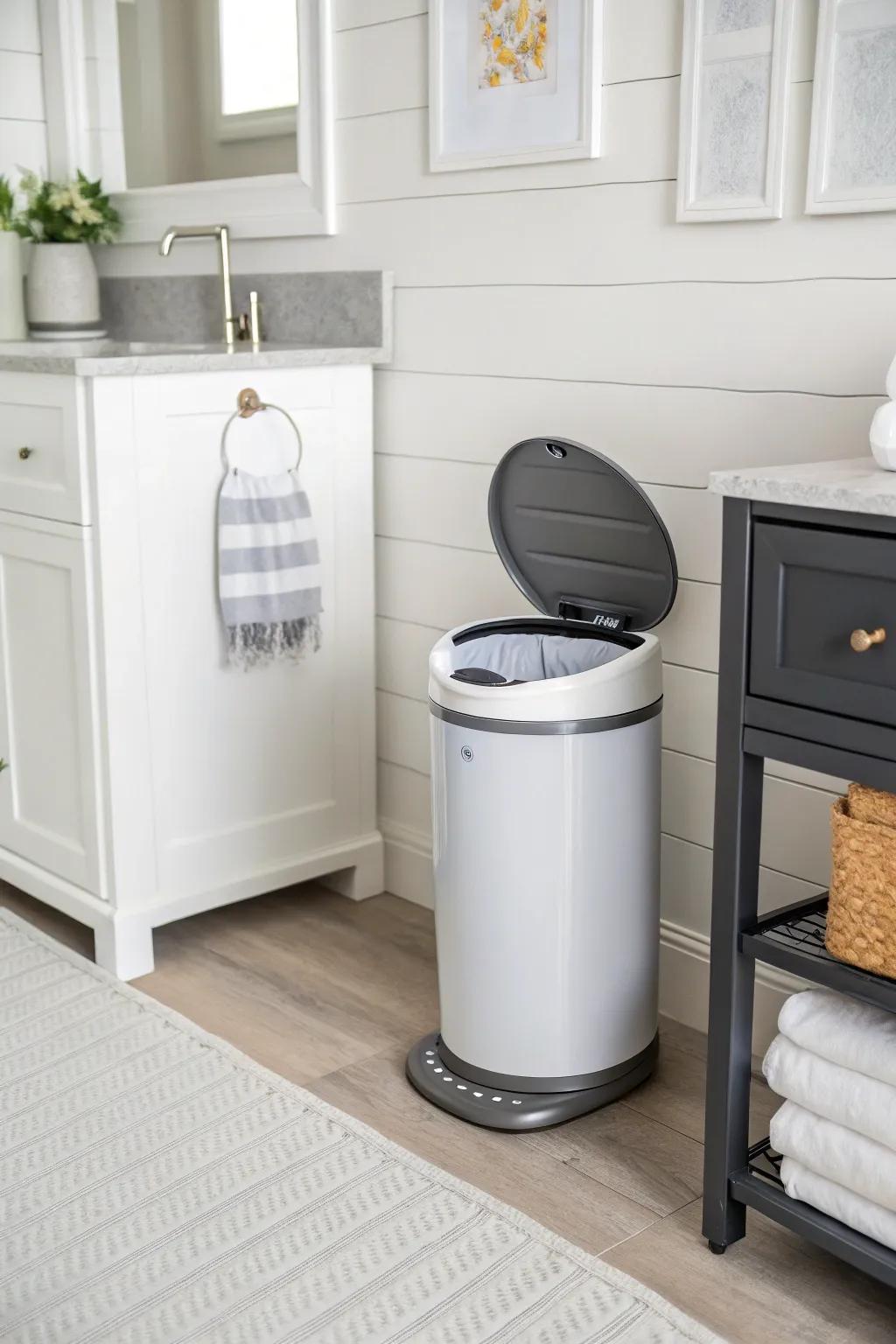 A diaper receptacle featuring pioneering odor-sealing attributes ensures a fresh and immaculate nursery milieu.