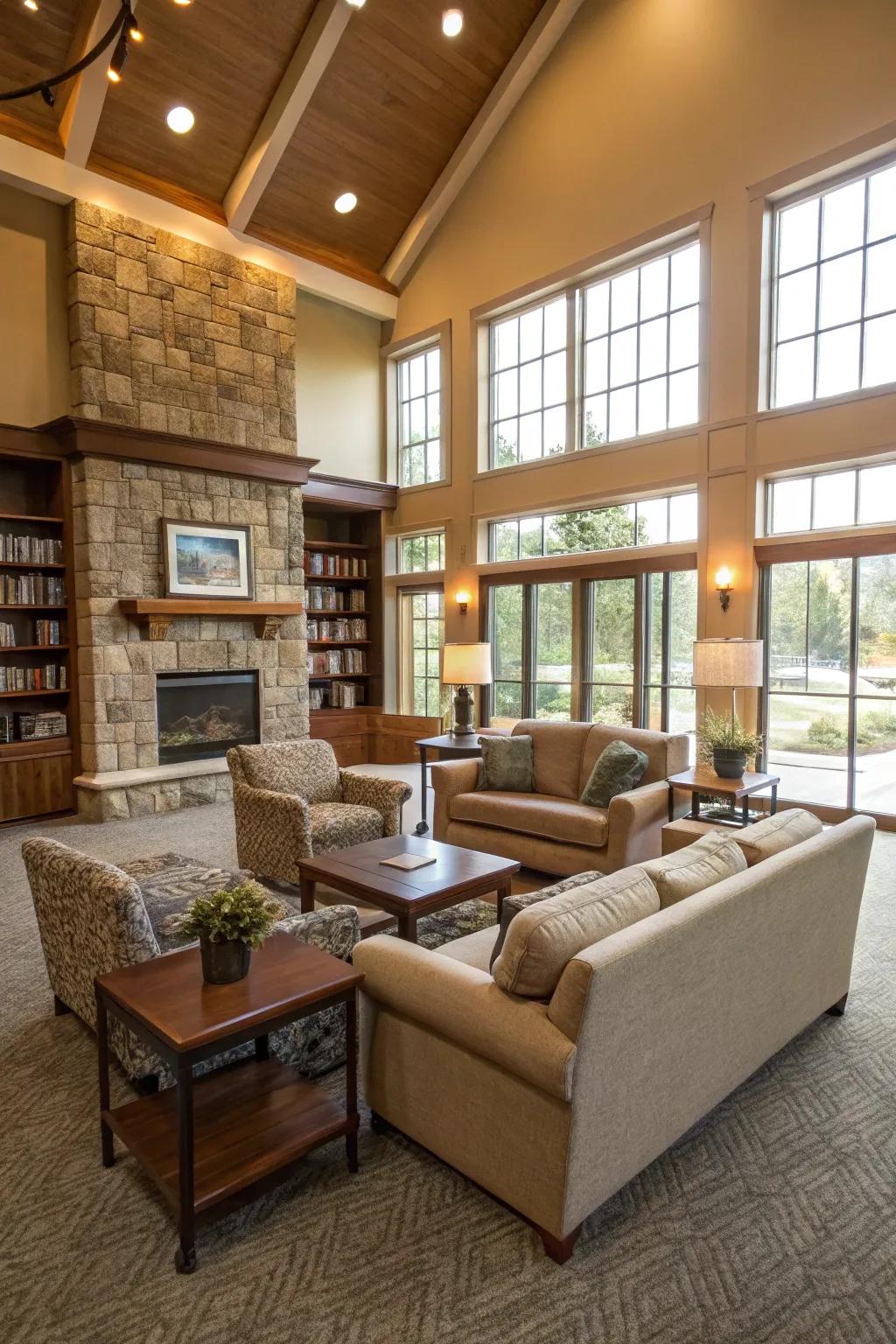 Expanded furniture pieces creating a luxurious feel in a clubhouse.