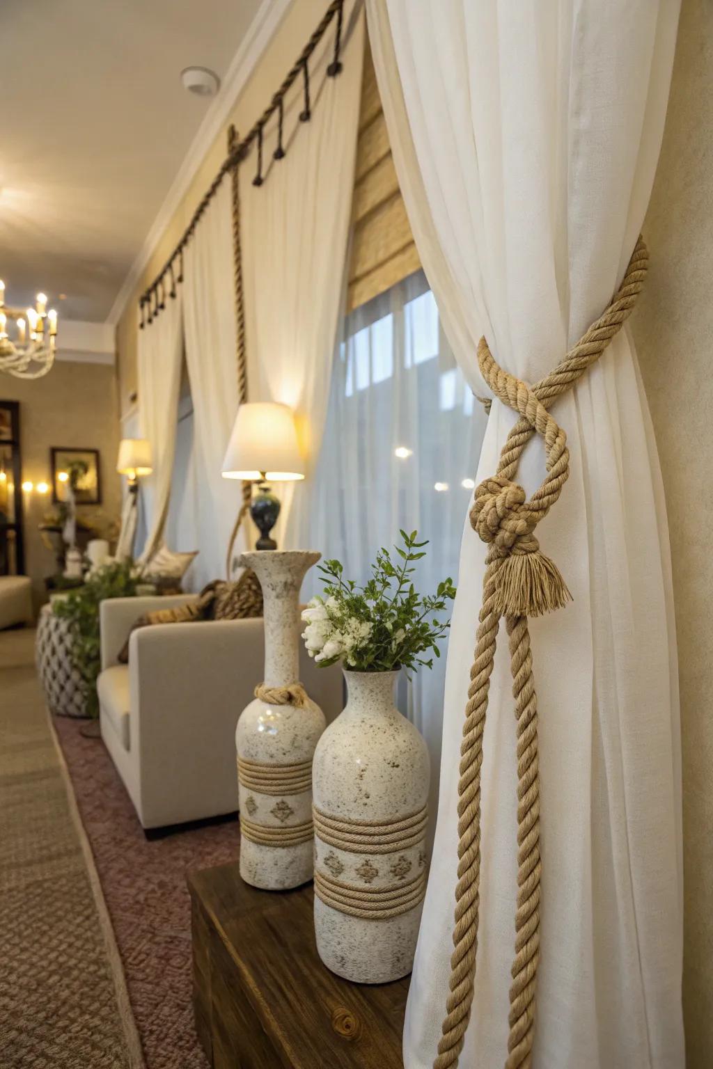 Rope embellishments bringing a nautical allure to the decor.