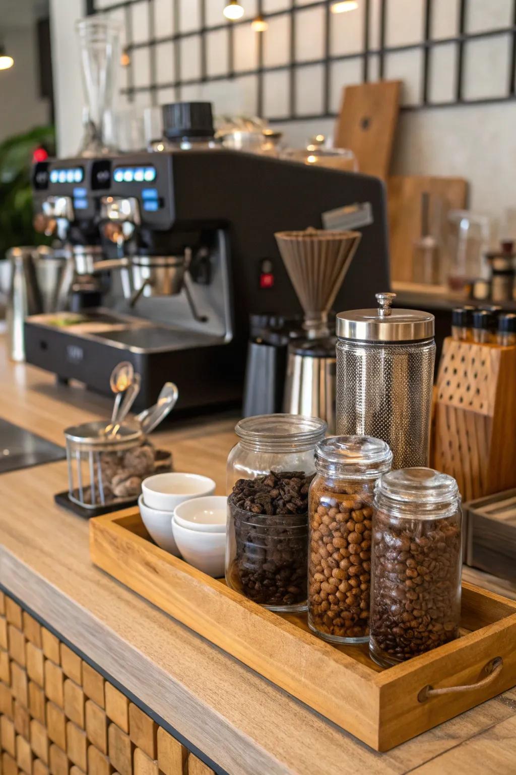 Combining surfaces for a visibly energetic coffee spot.
