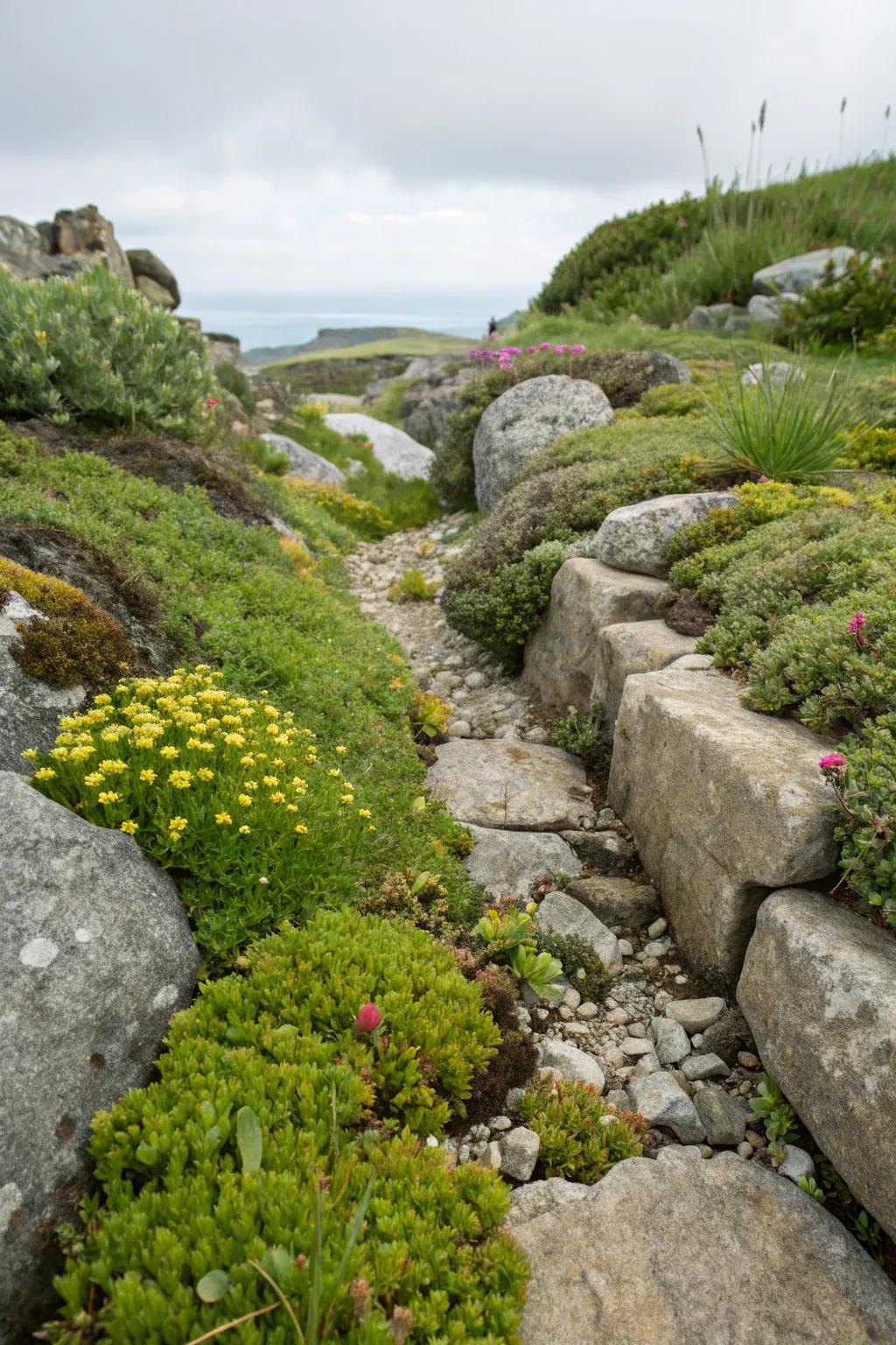 Crevice gardens present a distinctive method of showcasing alpine flora.