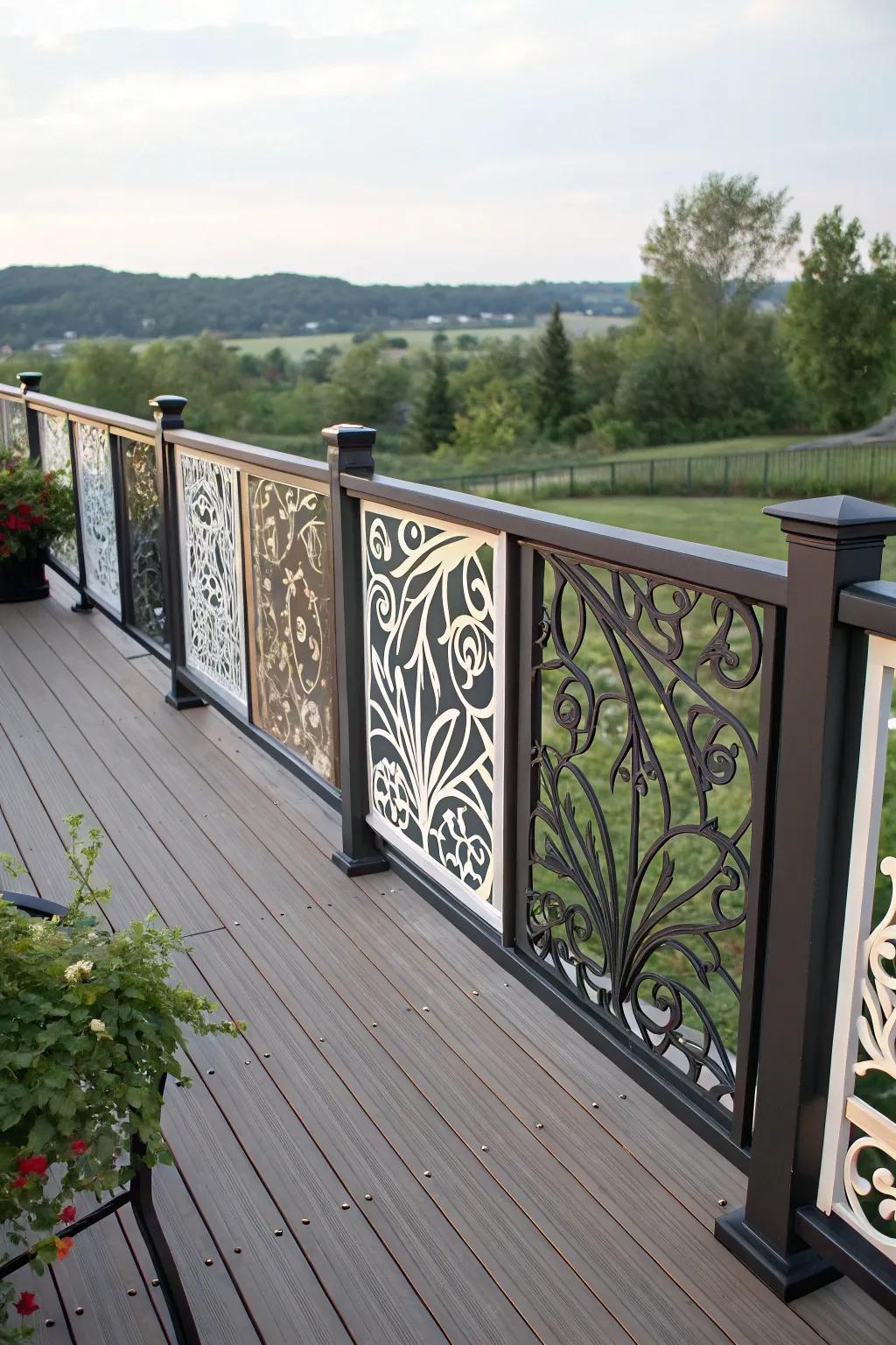 Ornamental panels in borders contribute an artistic element to your deck.