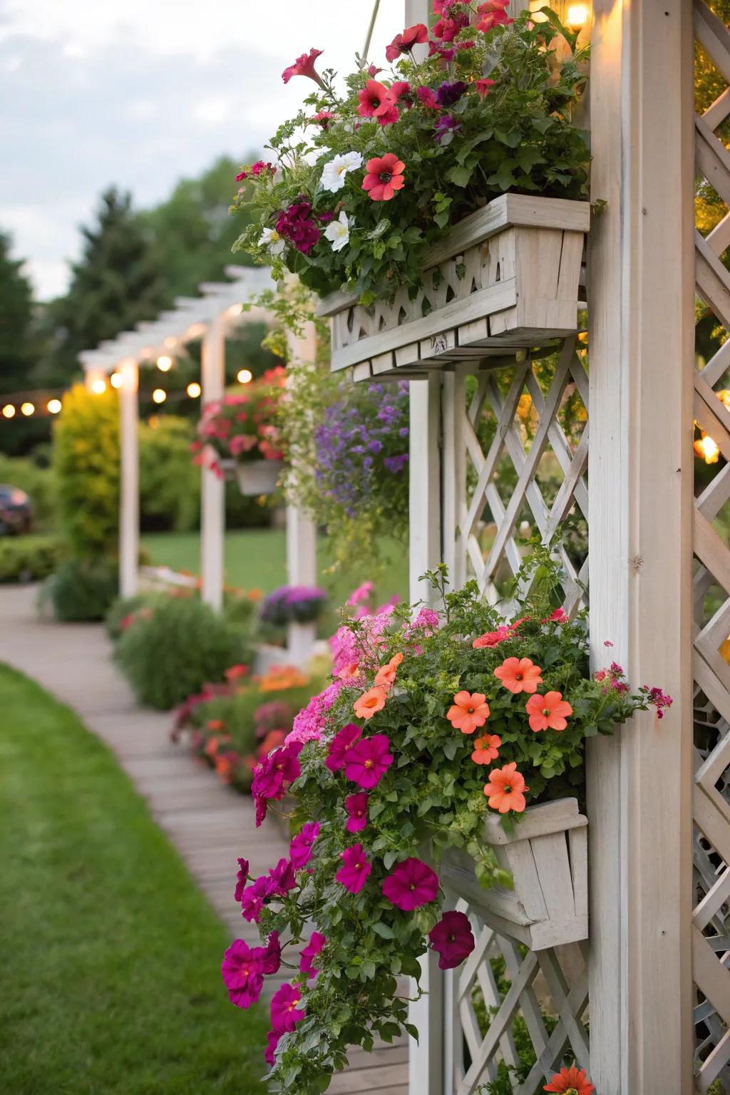 A trellis featuring planters to enhance vertical greenery.