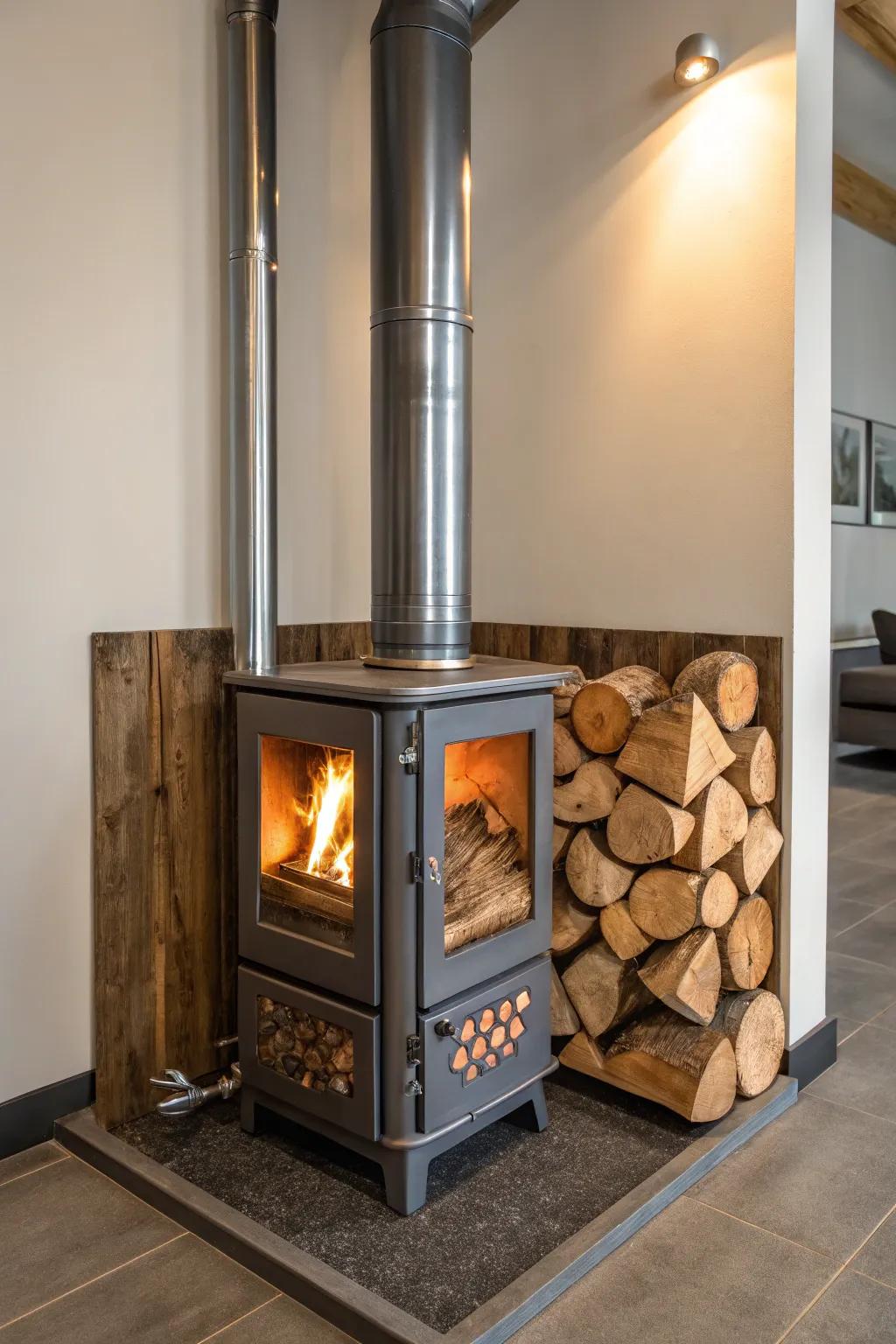 Engineered metal adds a modern accent to your heater corner.