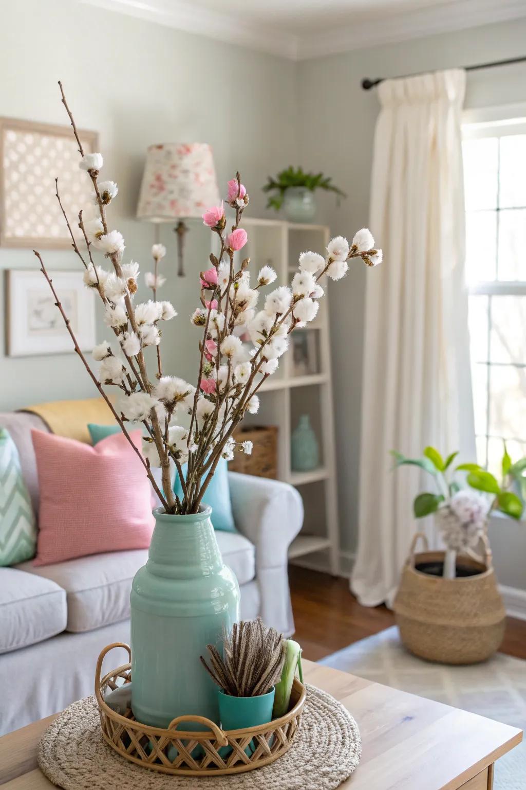 Springtime charm emanating from cotton and pastel florals.
