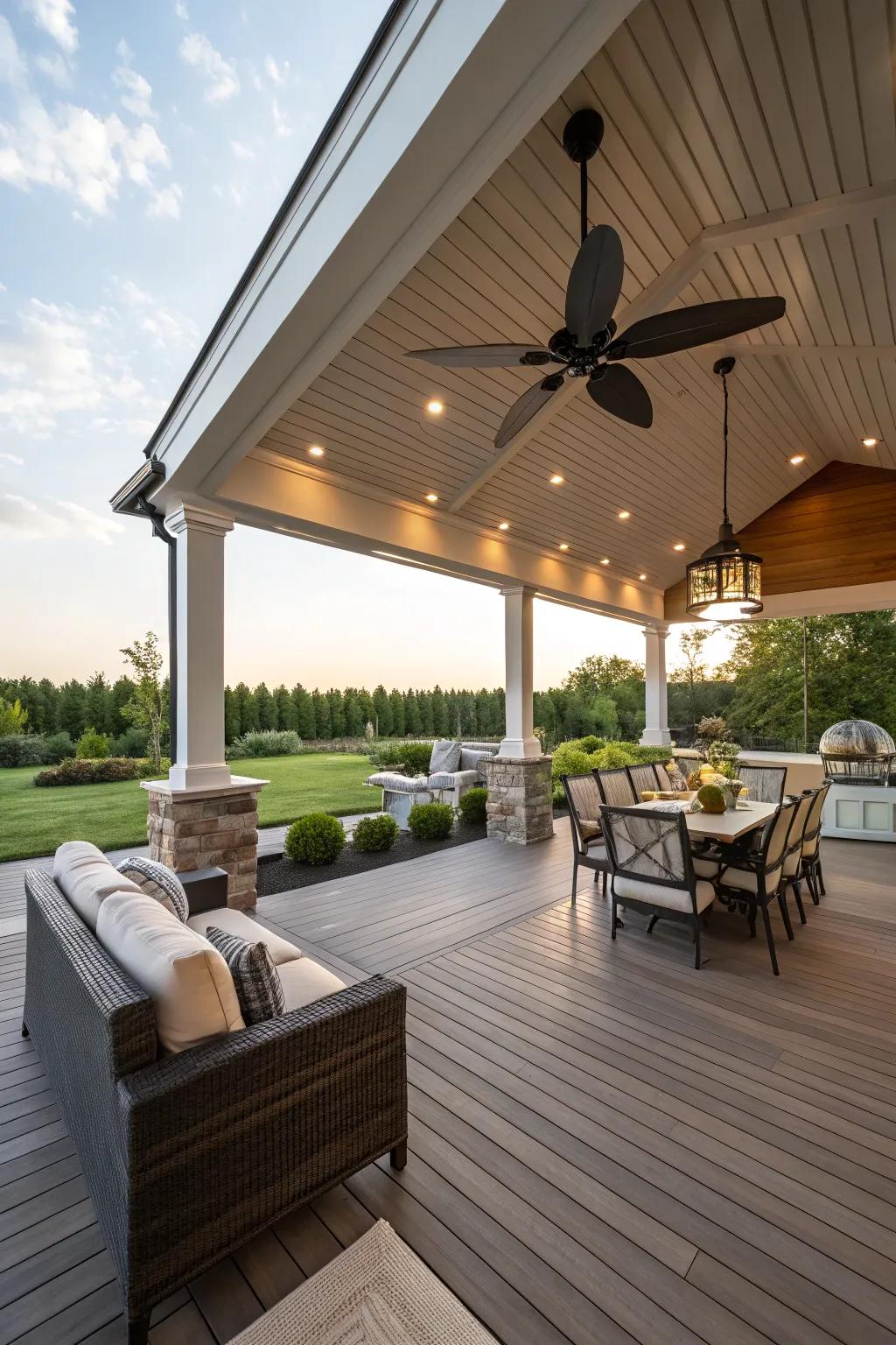 A pavilion-style deck advances opulence and ease for reveling in the outdoors.