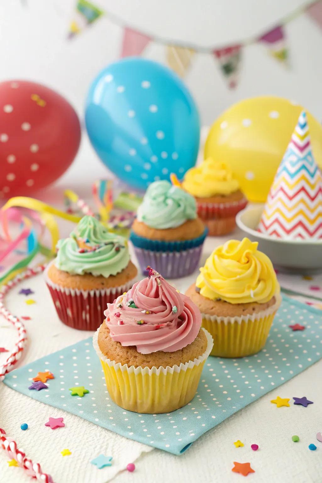 Festive tablecloths and backdrops enhancing the celebratory atmosphere.