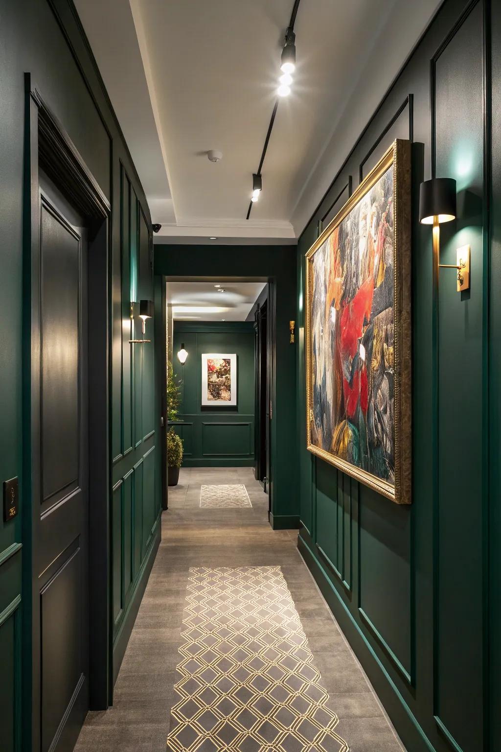 Prominent artwork enhances the distinctiveness of this hallway.