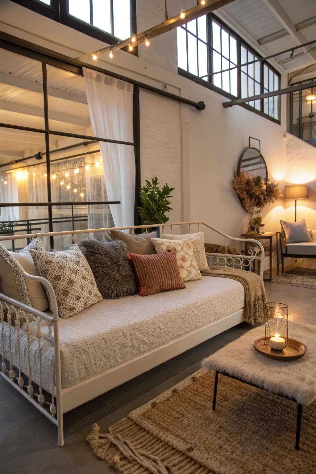 Redesign your loft into a cozy retreat by adding a daybed.
