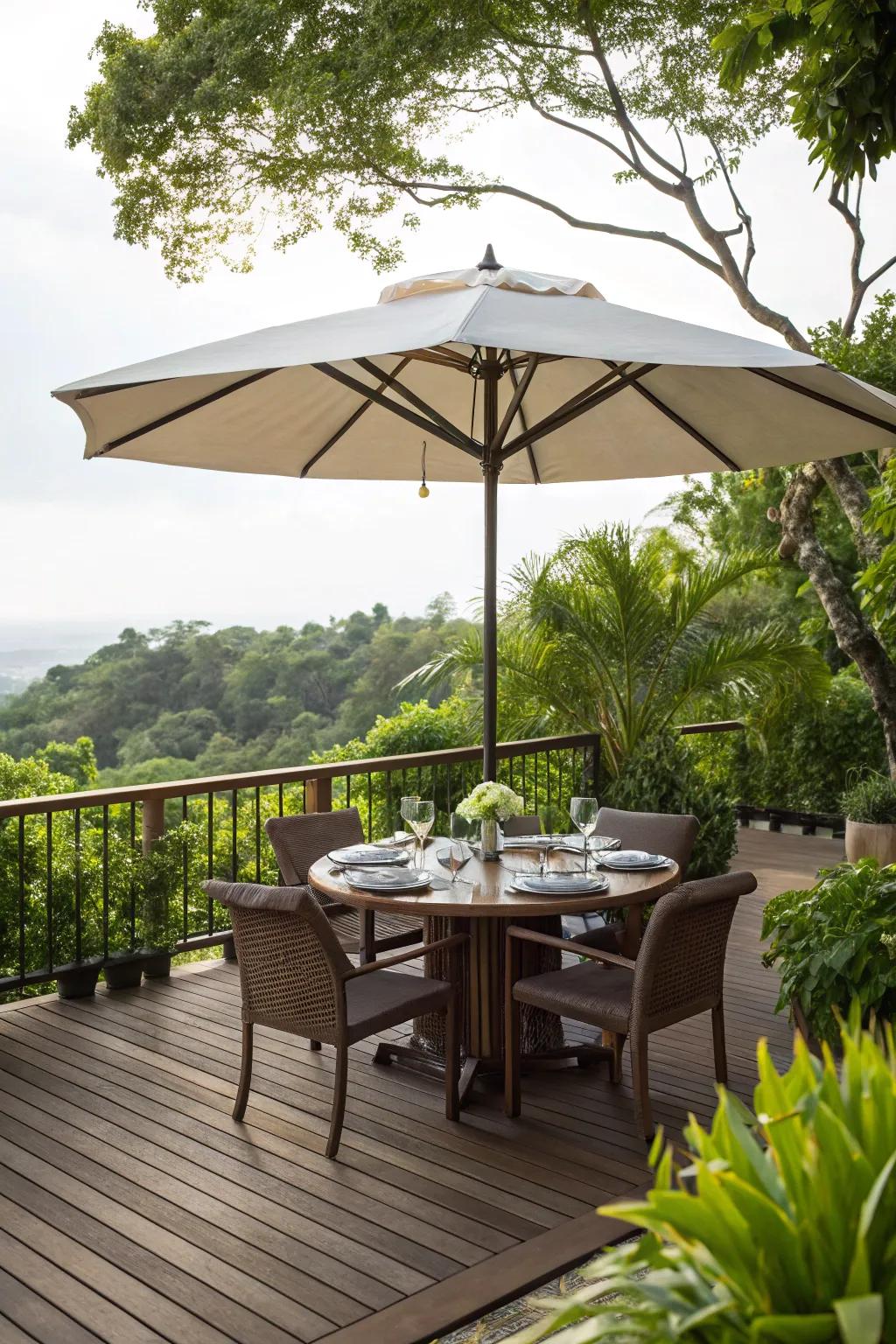 Shade promotes comfort during bright deck parties.