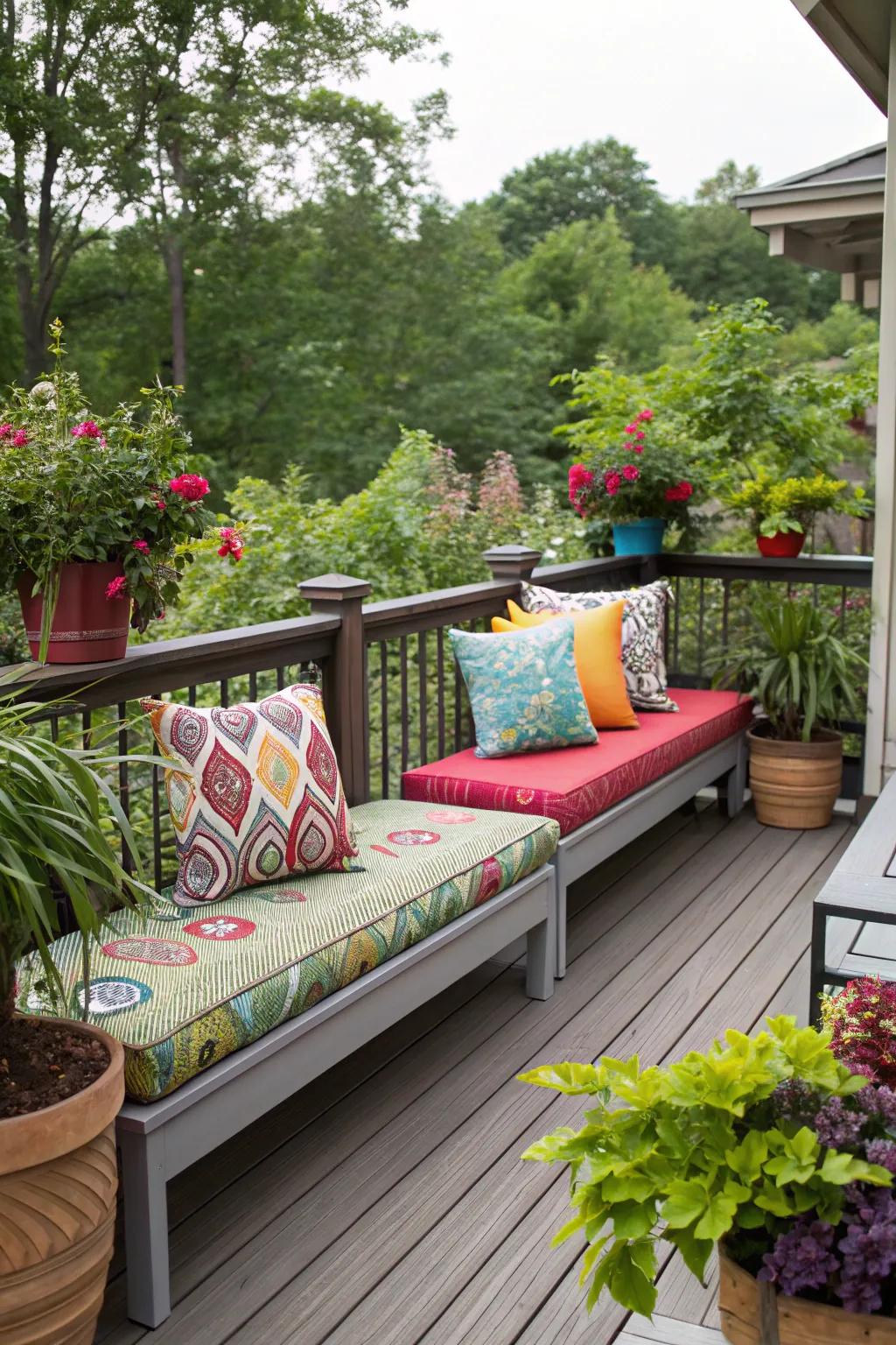 Custom cushions add comfort and style to your deck benches.
