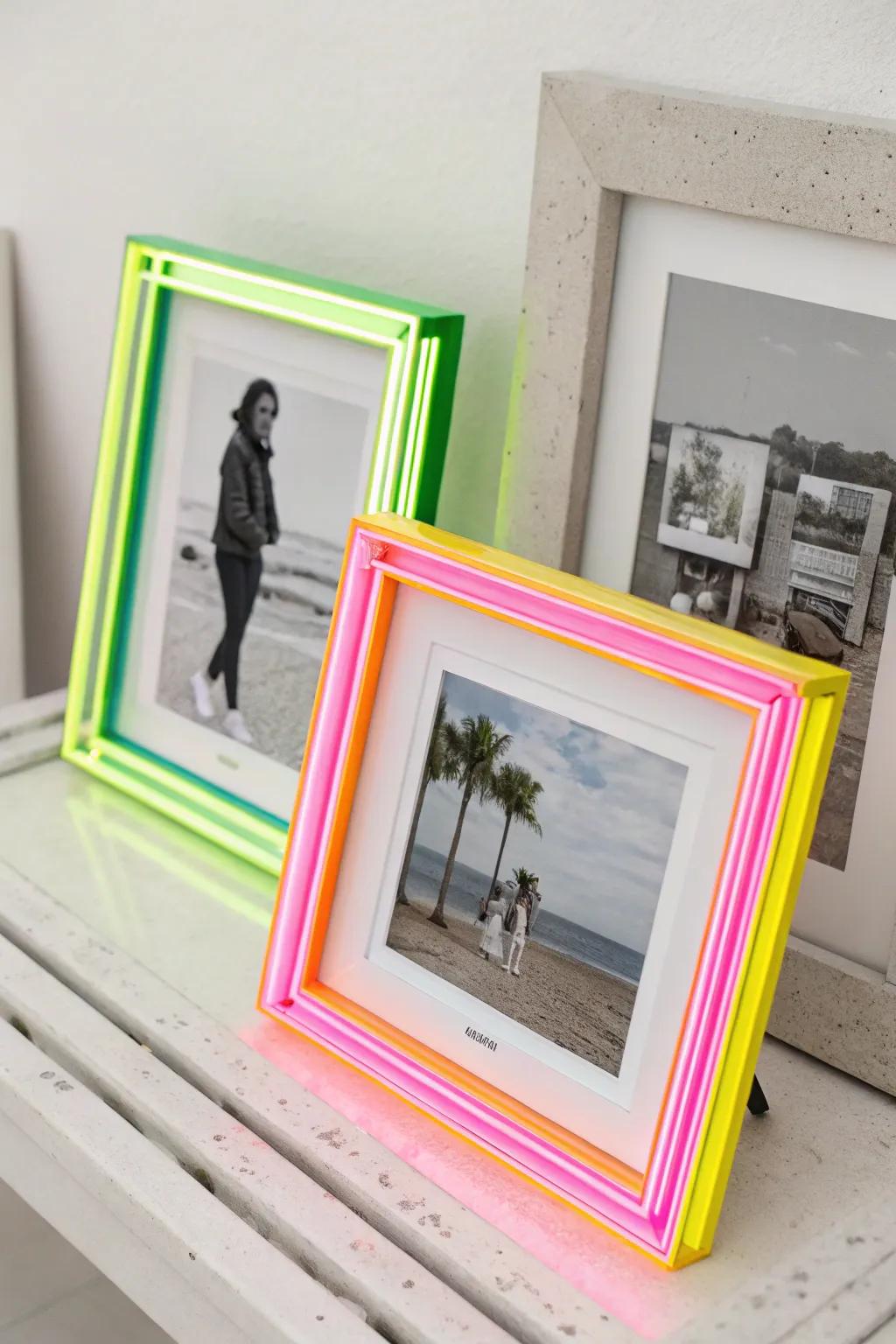 Neon touches on frames introduce a playful and modern touch.
