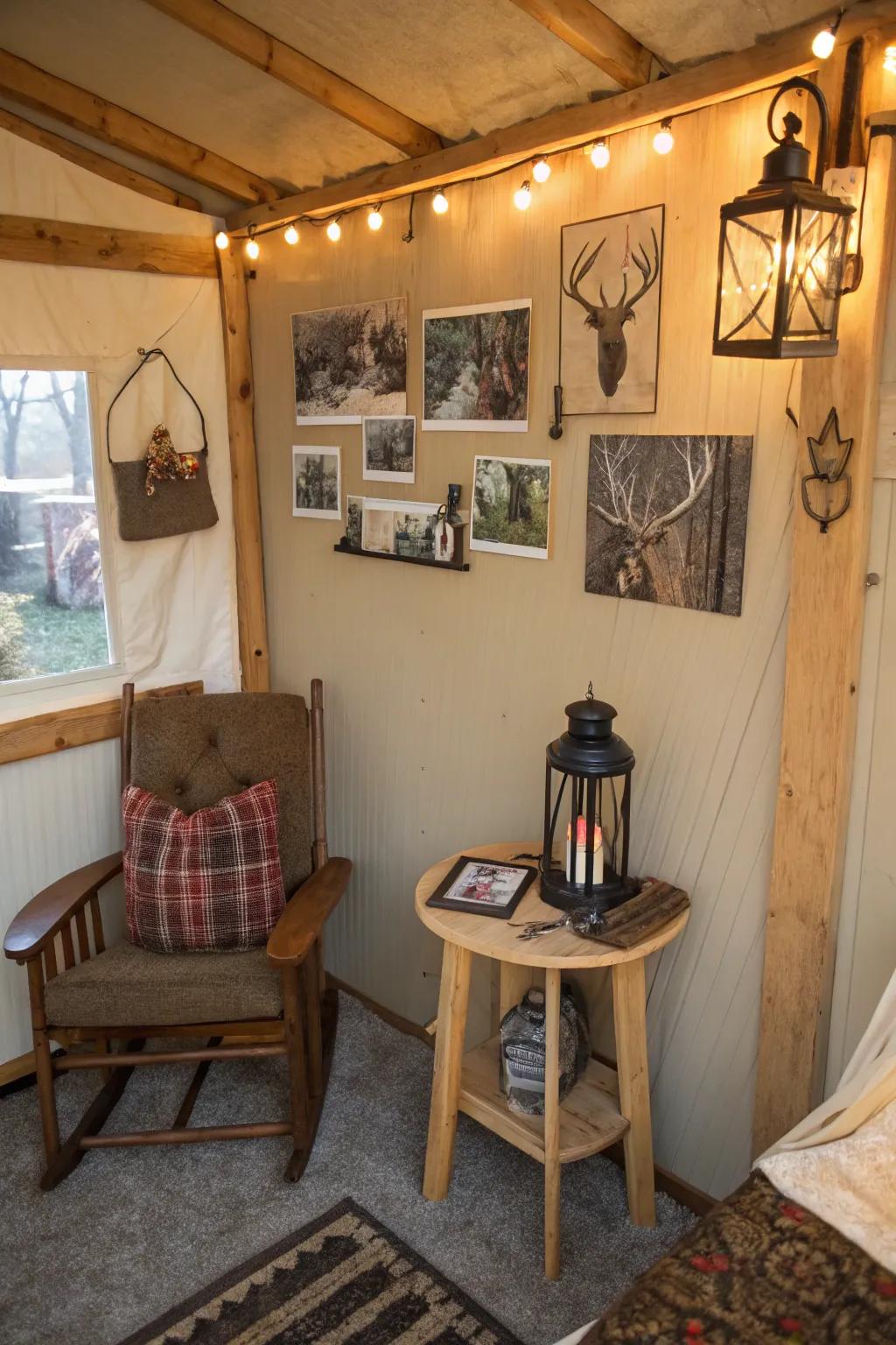 Personal touches transform your deer blind into a cozy and inviting retreat.