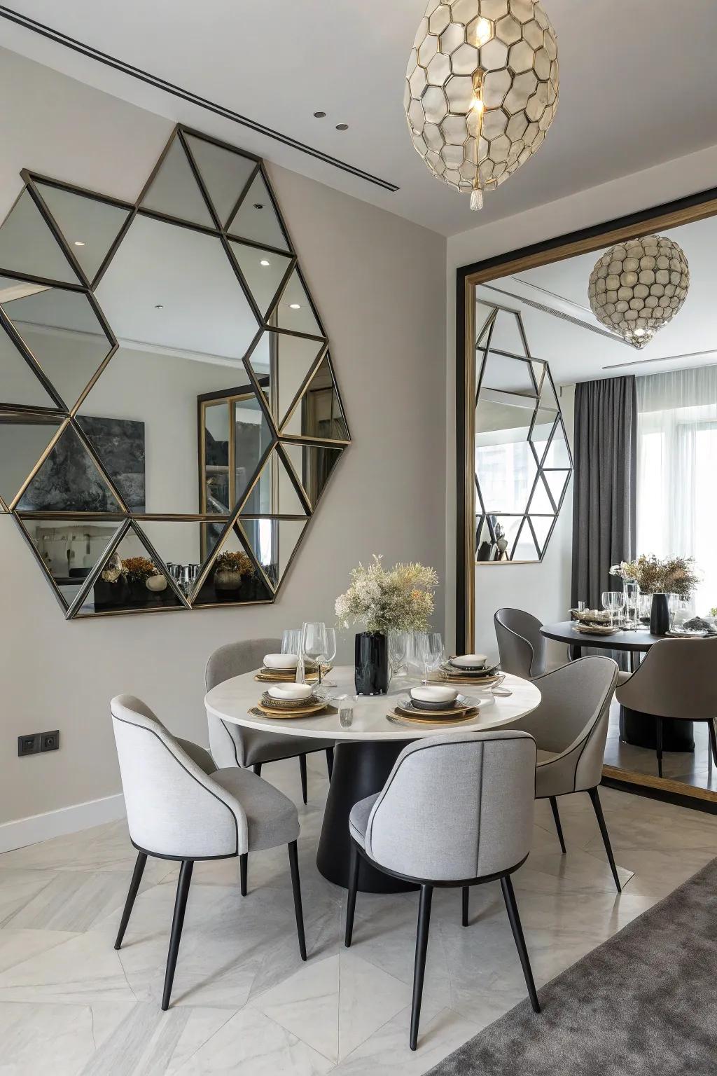 Geometric reflectors introduce a modern flair.