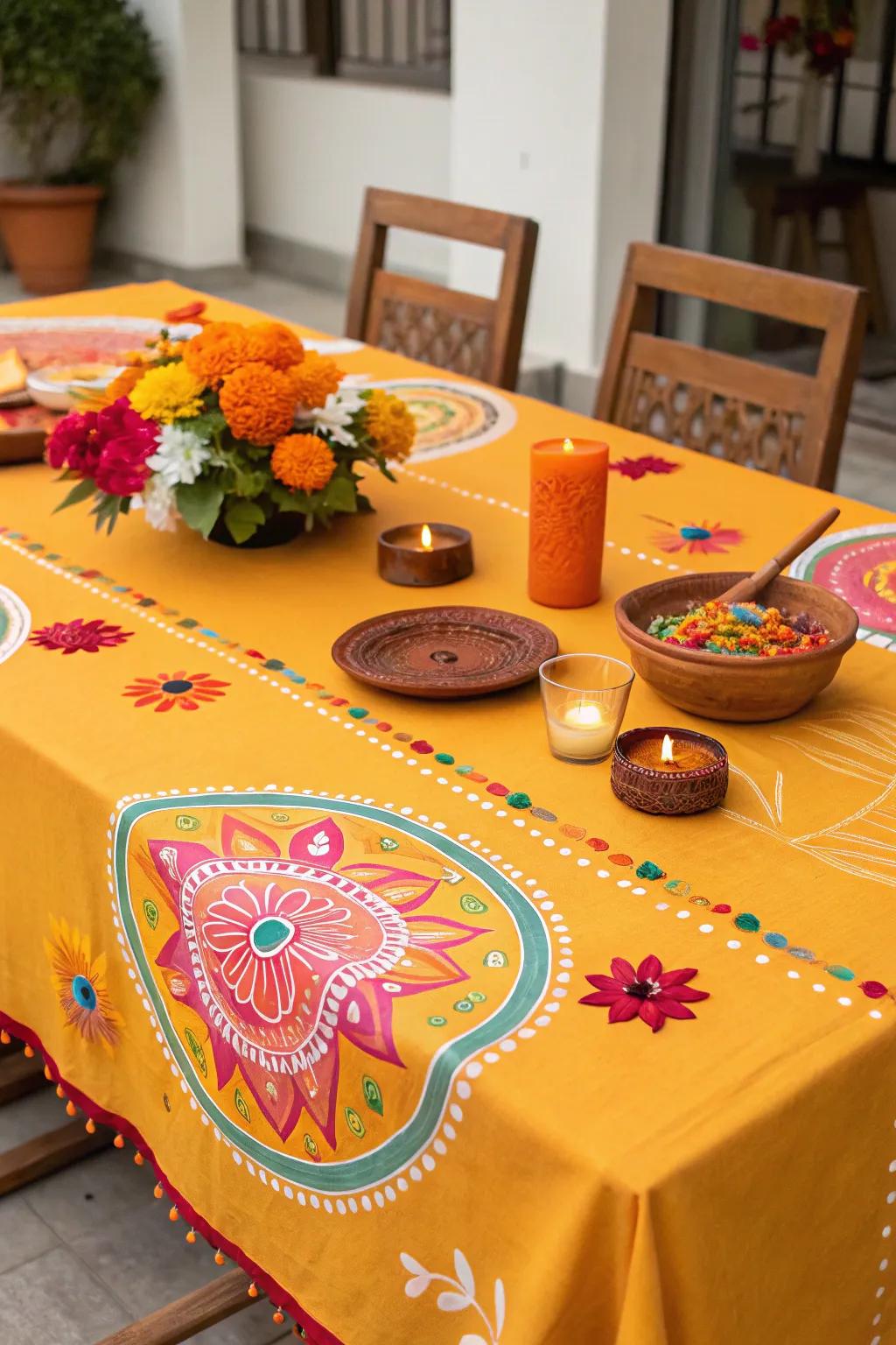 Bright tablecloths make your dining table a focal point.