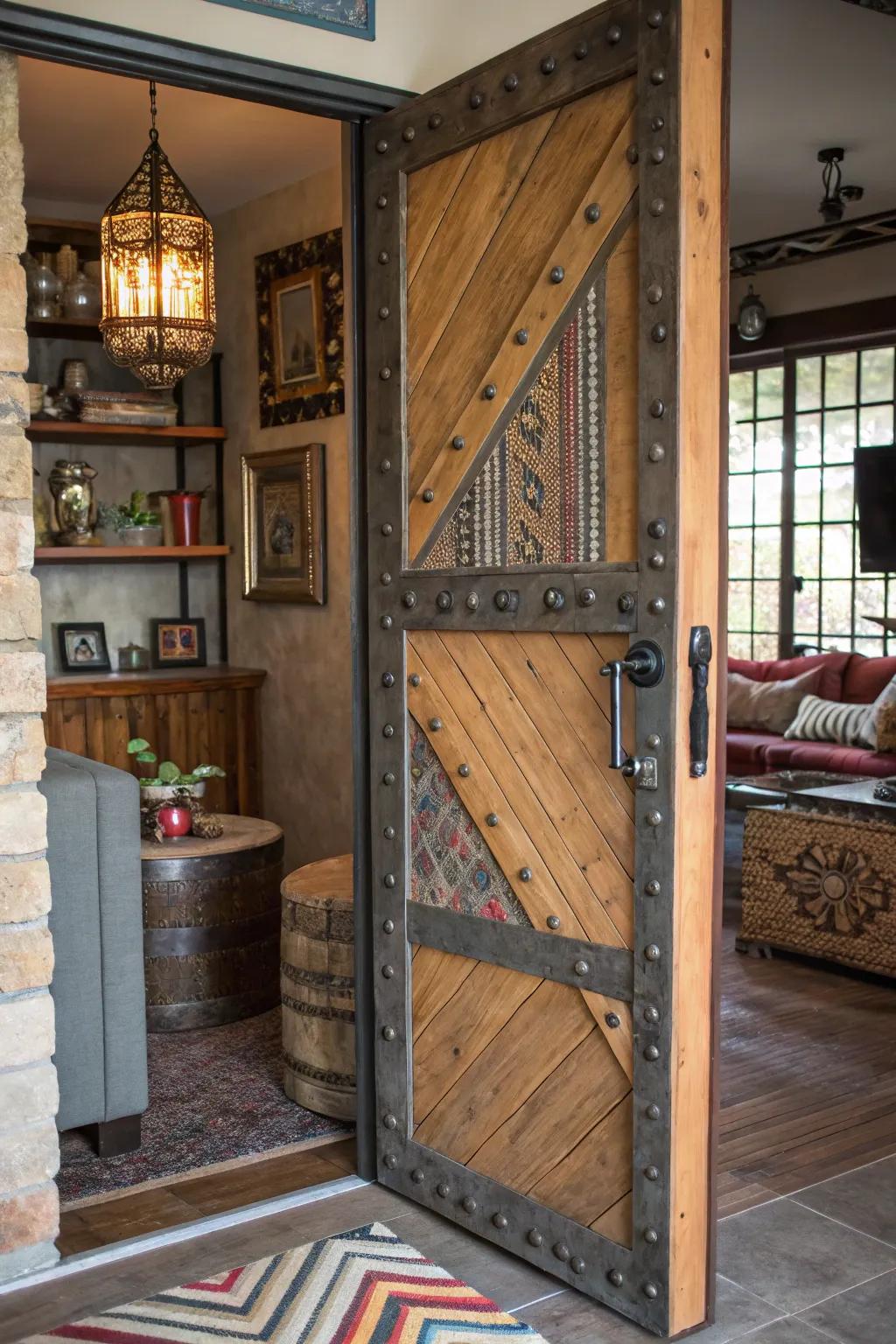 Intermingling textures on doors appends a surprising and inviting signature.