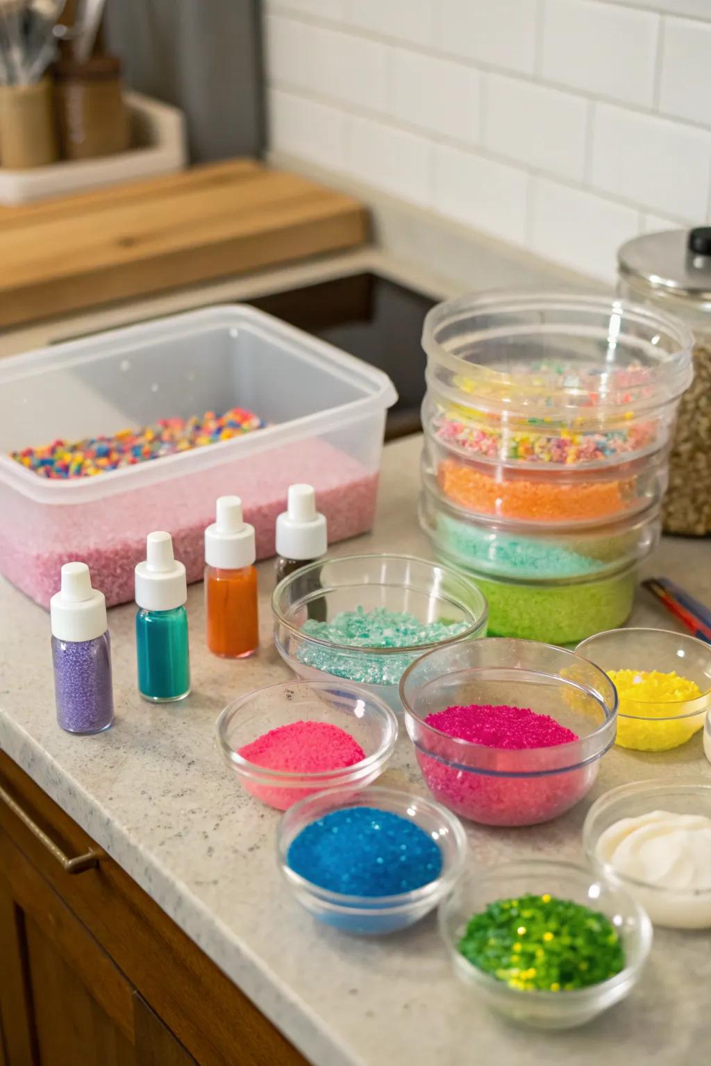 Personal creation putty collections for a hands-on Easter egg activity.