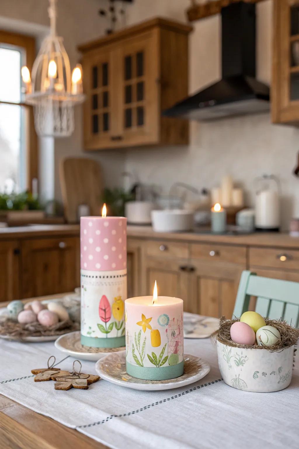 Easter-themed illumination fixtures introduce grace and warmth to the kitchen.