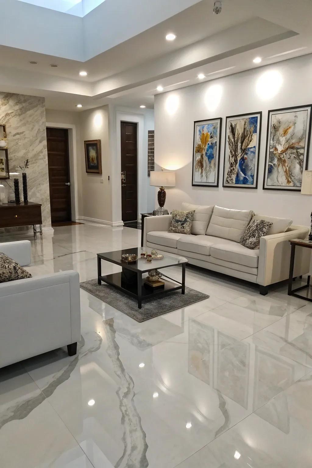 Accomplish refinement through monochrome epoxy floor layouts.