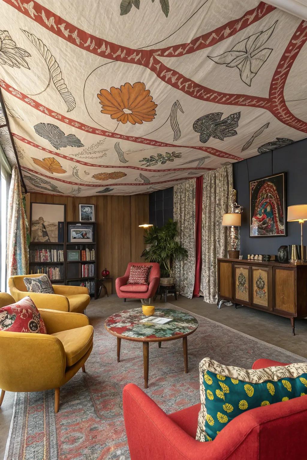 Express your creativity using artistic textile ceilings.