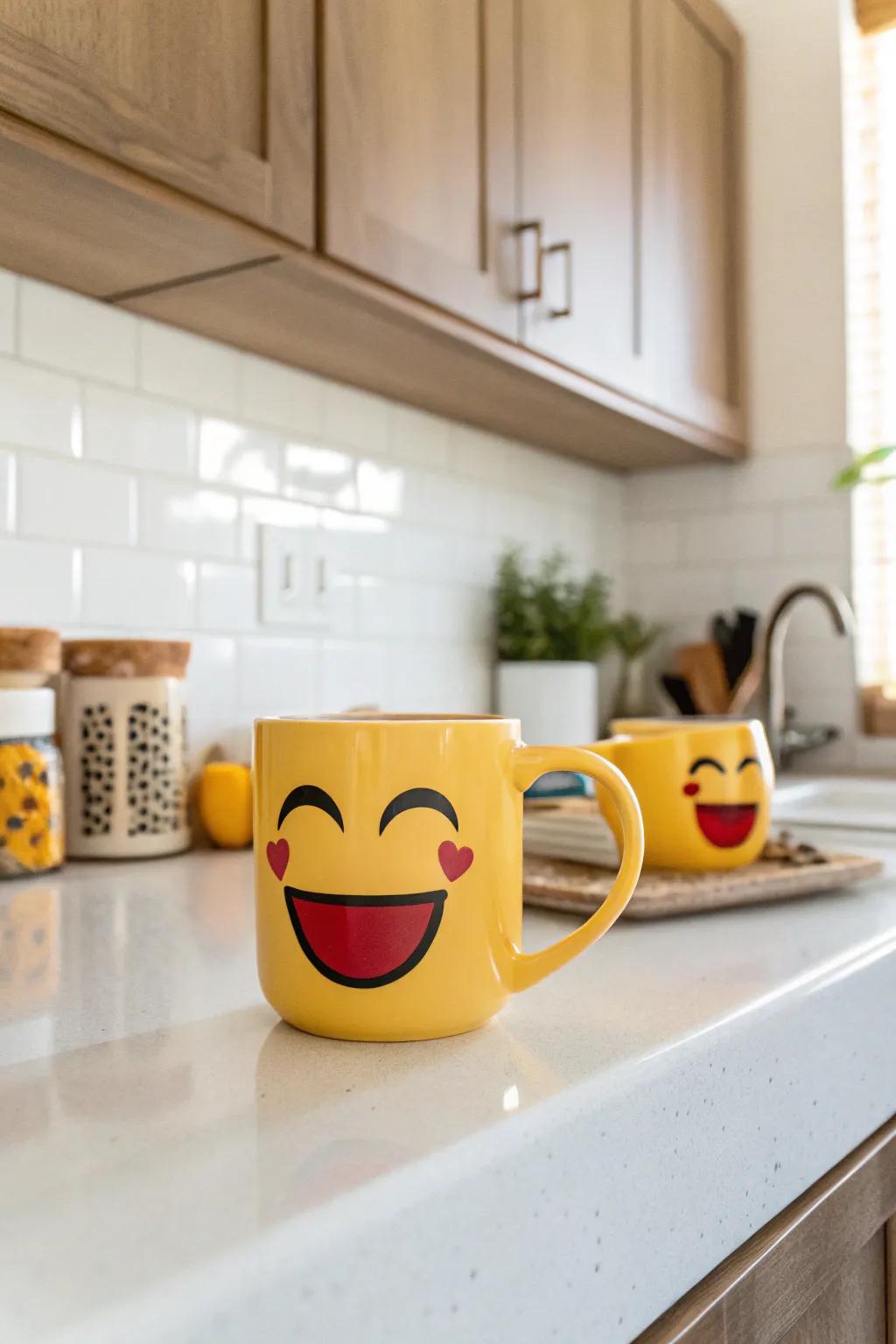 An emoji face mug that adds a playful touch to your coffee routine.