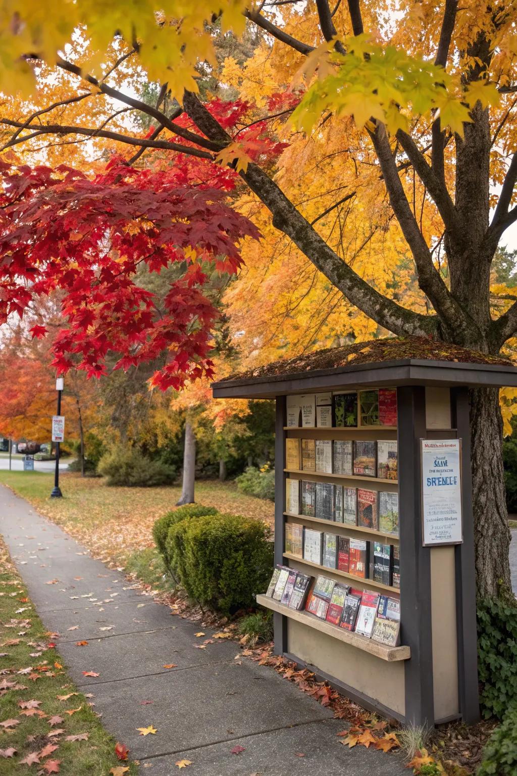 A great 'Leaf Through a Good Book' bulletin board.