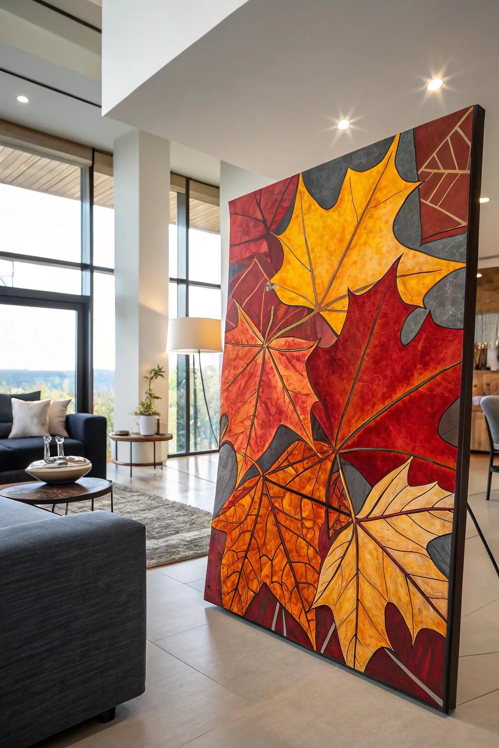 Abstract autumnal flora infuse a contemporary artistic flair into autumnal decor.