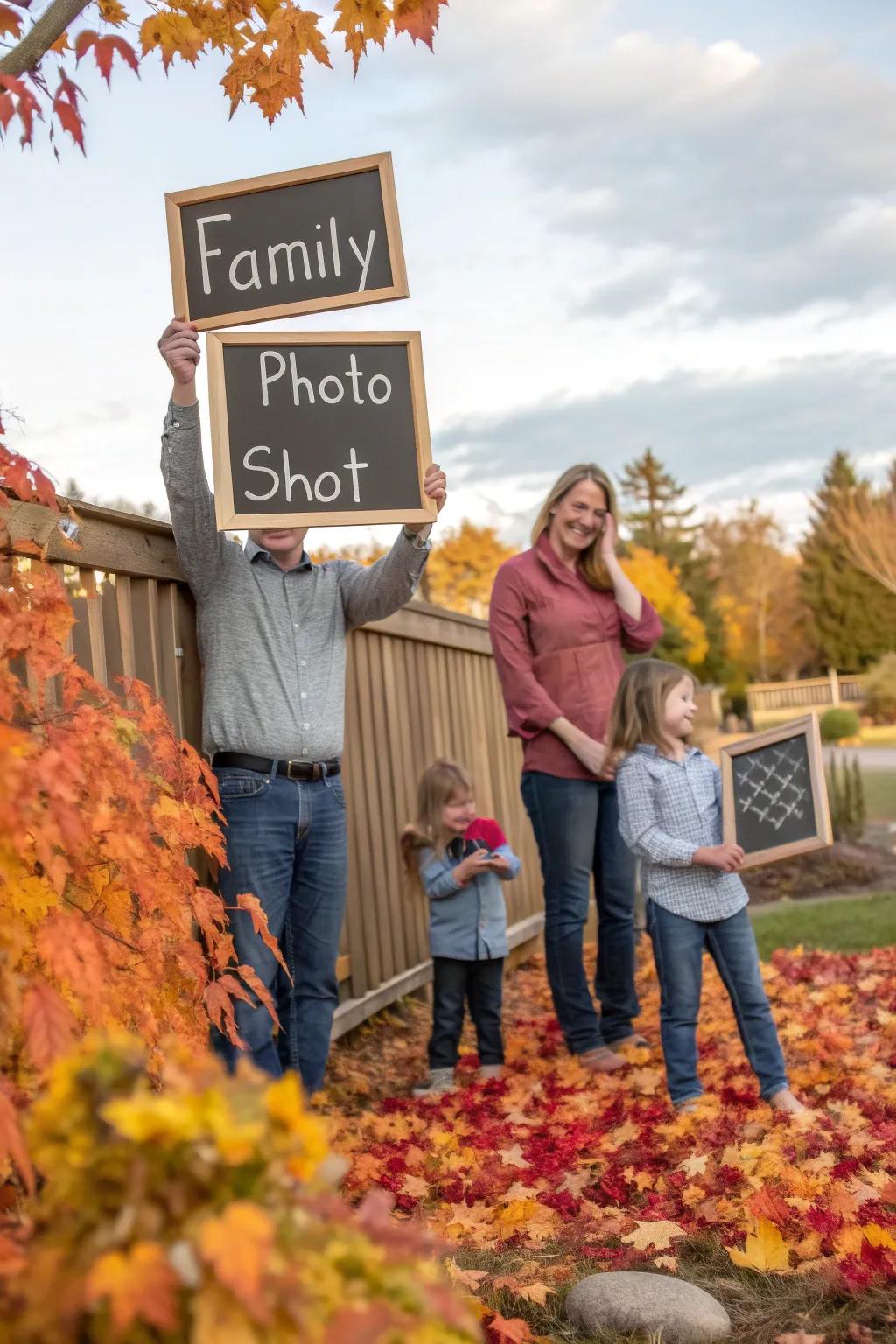 Chalkboard indicators impart a personal and inventive element to family images.