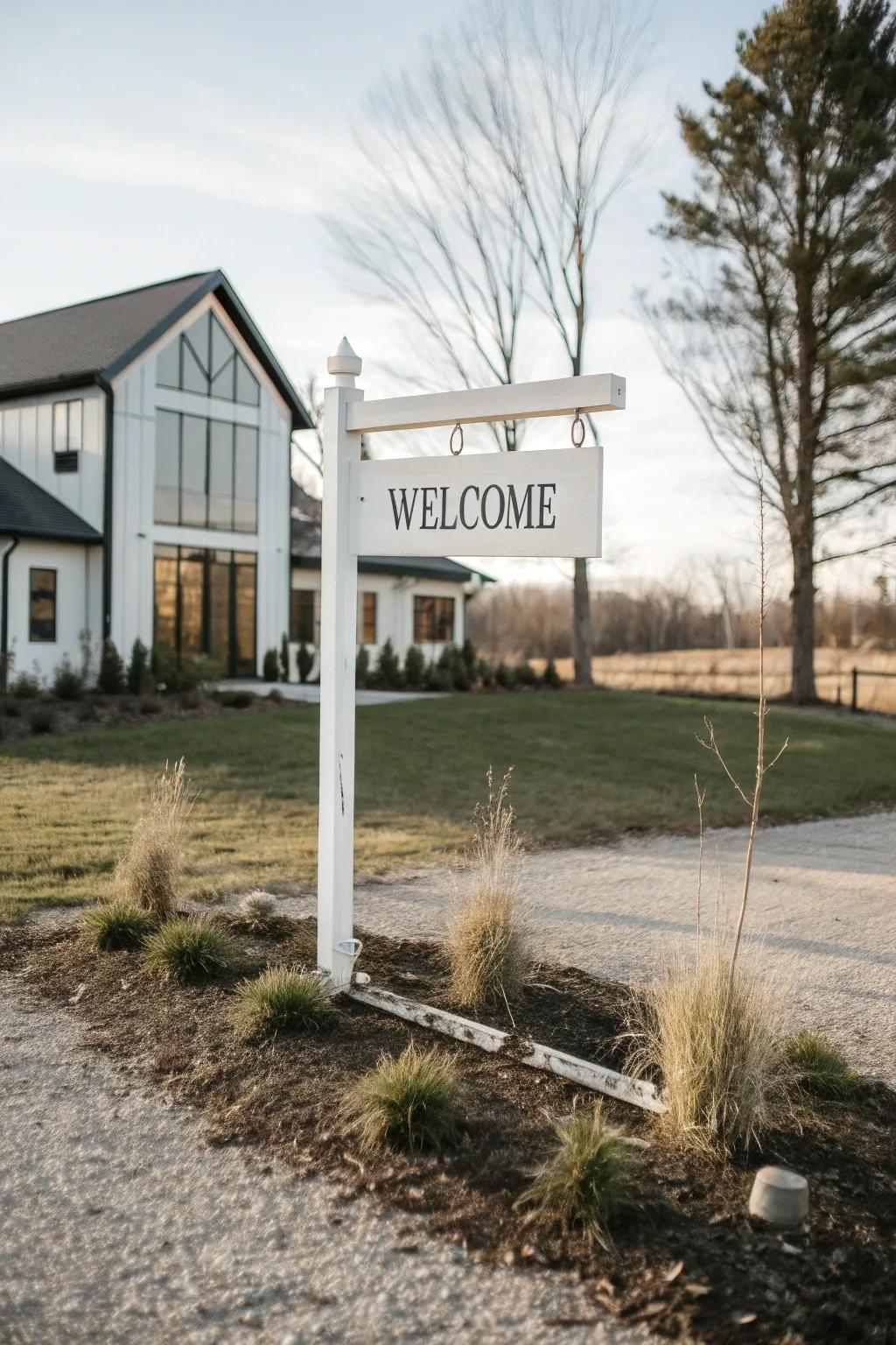 A modern minimalist farm sign that proffers a pristine and chic visage.