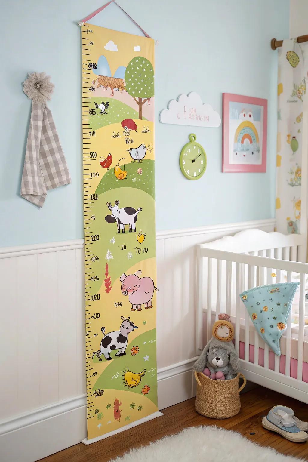 A growth gauge is both a decorative and practical baby's room addition.